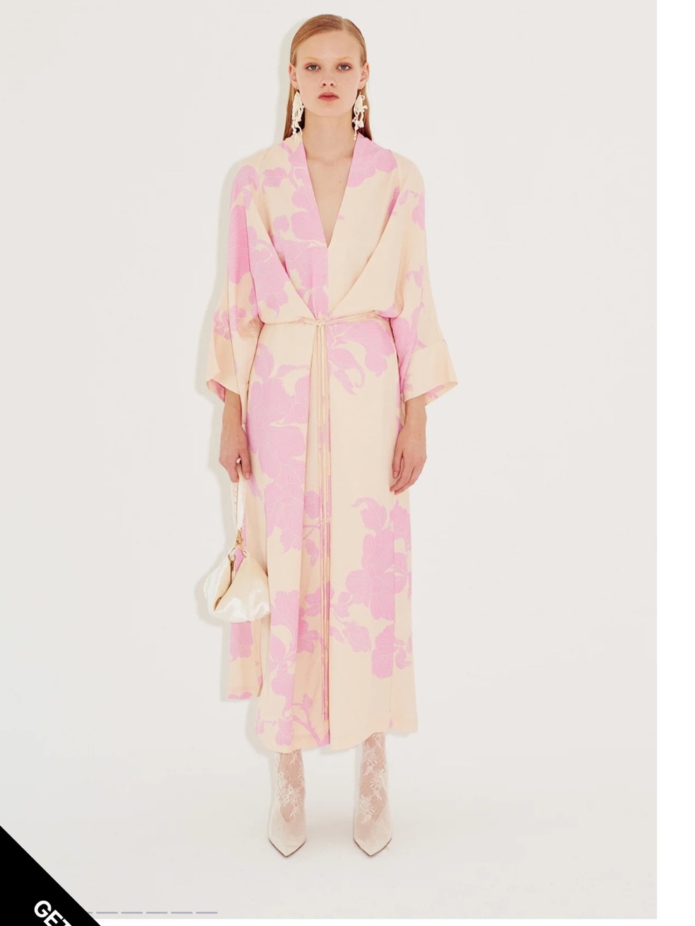 Floral Satin Kimono Robe — Pink & Cream